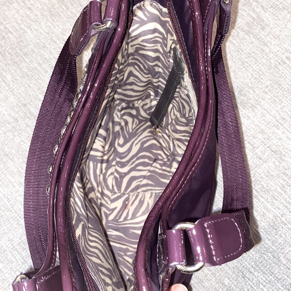 Brighton Campbell purple nylon silver studded shoulder bag. - Picture 4 of 11